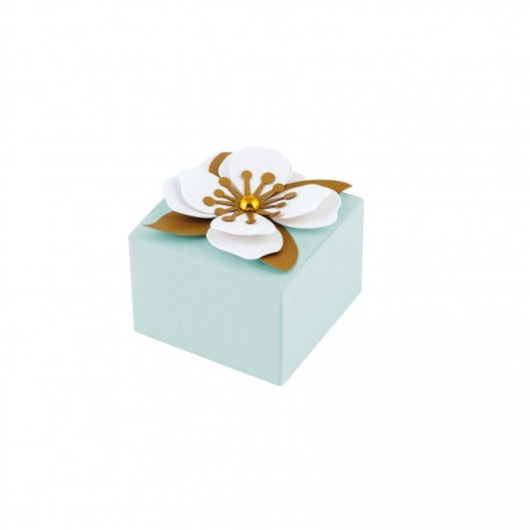 SCATOLA CELESTE CON FIORE APPLICATO 10 PEZZI