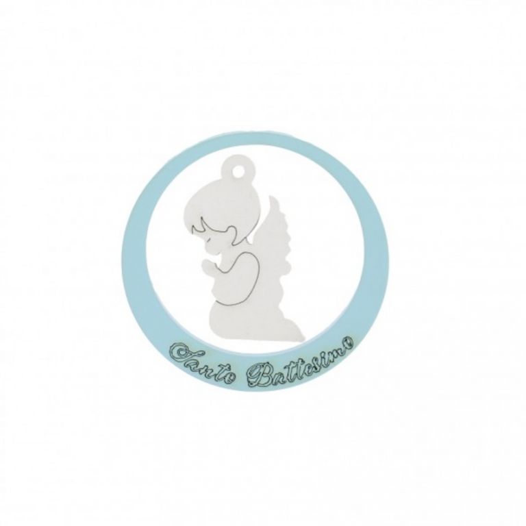 ANELLO LEGNO CON PLACCA BATTESIMO BIMBO 7 CM 10 PEZZI