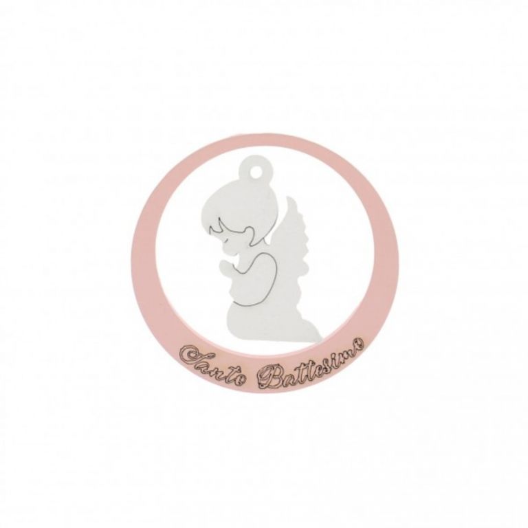 ANELLO LEGNO CON PLACCA BATTESIMO BIMBA 7 CM 10 PEZZI