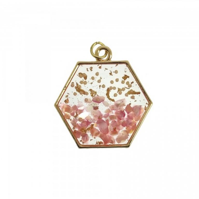CIONDOLO ESAGONO CRISTALLI ROSA 6 PEZZI