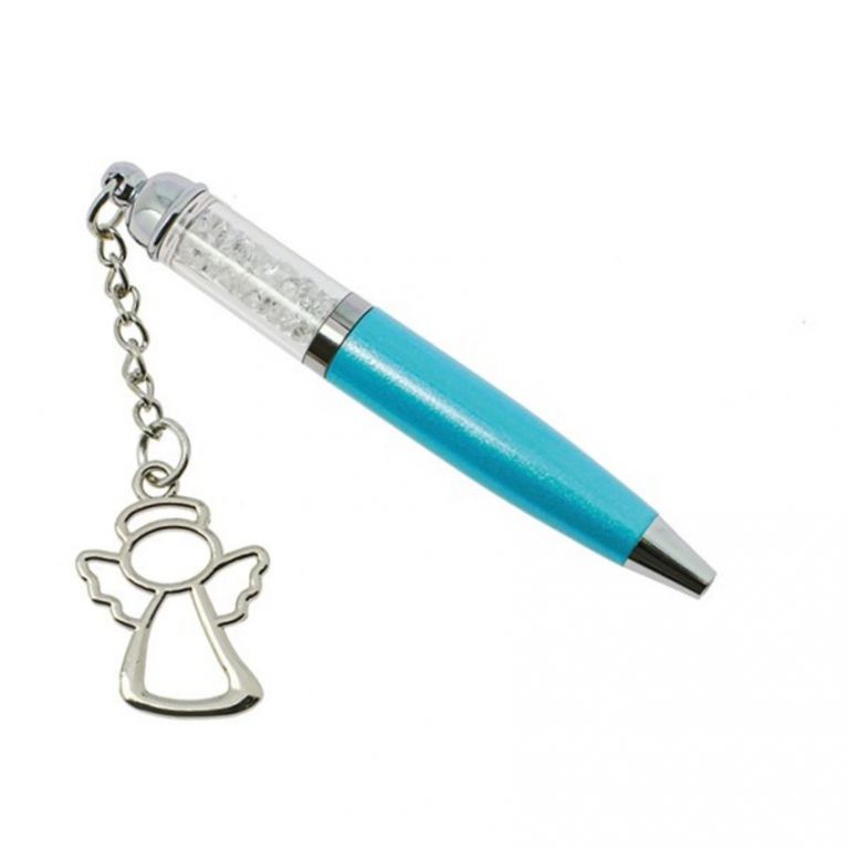 PENNA  CRISTALLI CON ANGELO CELESTE 5 PEZZI