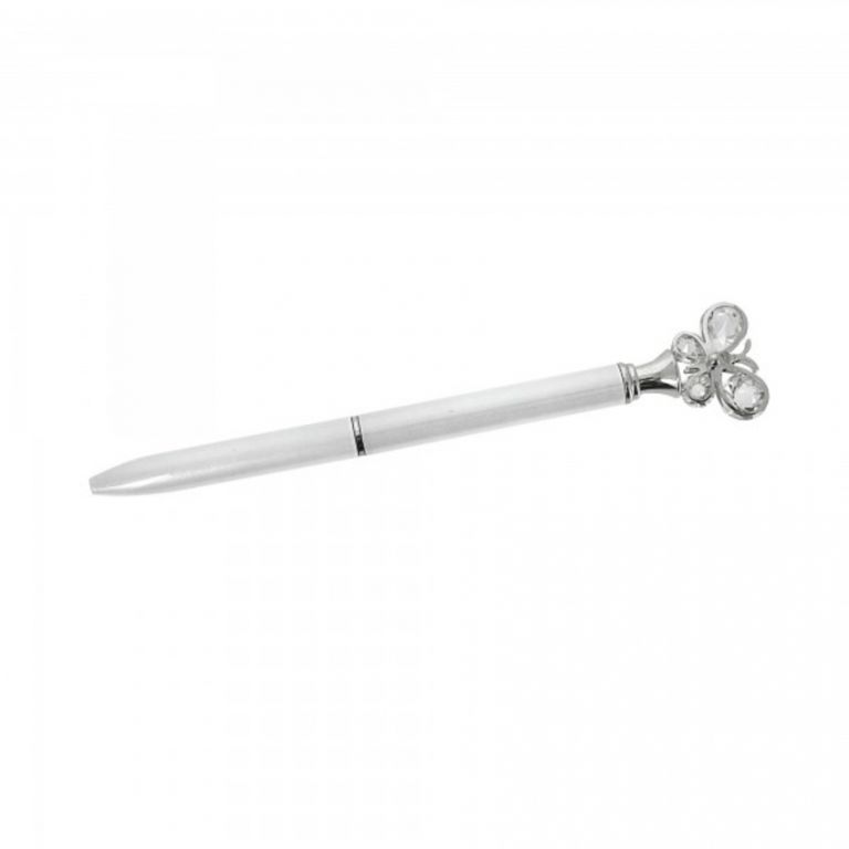 PENNA BIANCA CON FARFALLA ARGENTO 5 PEZZI