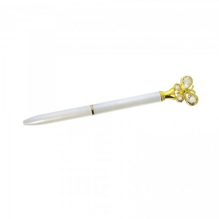 PENNA BIANCA CON FARFALLA ORO 5 PEZZI