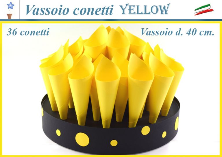 VASSOIO CON 36 CONETTI GIALLI